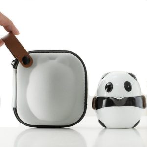Théière nomade panda chinoise 170ml, porcelaine blanche et noire avec tasse et étui de transport