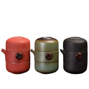 Théière nomade artisanale 200ml avec 2 tasses, céramique japonaise fait main et housse de voyage