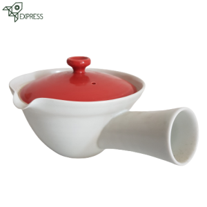 Théière japonaise porcelaine Houzan Sawa 300ml, blanc rouge, shiboridashi kyusu artisanal Shigaraki