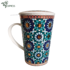 Mug infuseur Dunoon bone china anglais 440ml, motifs persans or 22 carats, filtre inox amovible