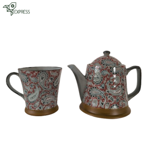 Ensemble théière japonaise Tokoname 450ml et tasse 260ml, grès émaillé rouge avec infuseur inox amovible