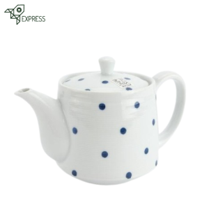 Théière japonaise porcelaine blanche à pois bleus 450ml, filtre inox amovible Aika